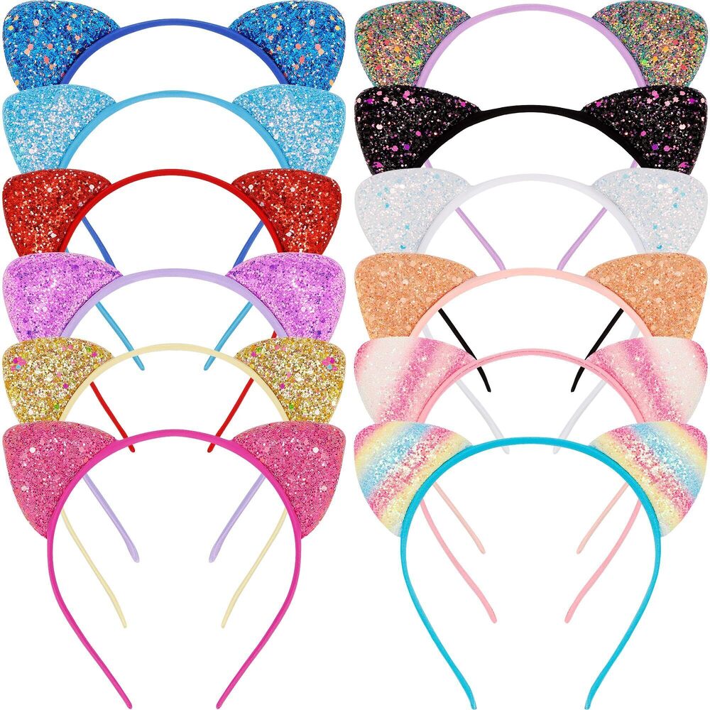 6178 12Pcs Cat Ears Headbands Glitter Hairband for Girls Taylor Party